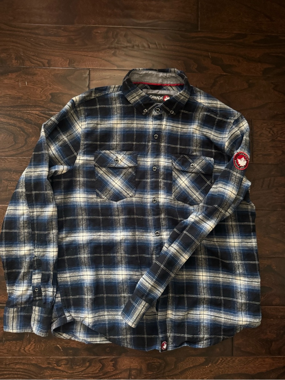 Men's Blue Plaid Button-Down Shirt with Chest Pockets